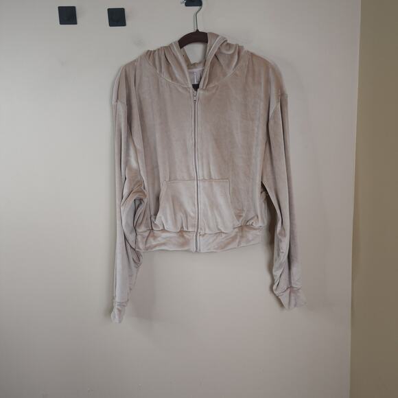 Skims Full Zip Cropped Velour Hoodie in Honey Size 3X - Picture 1 of 9